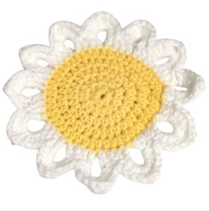 Handmade Crochet Daisy Coasters – Set of 4 Yellow & White